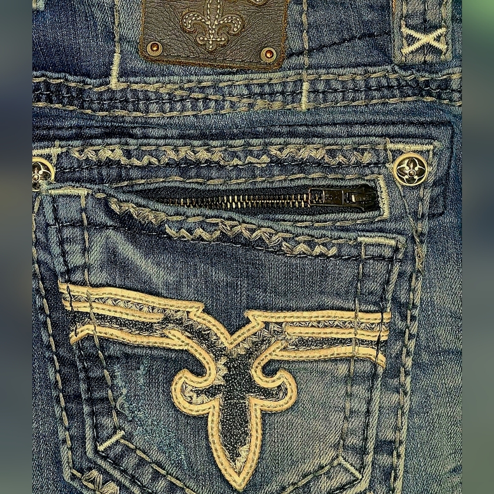 Like NEW! Men's Mens Rock Revival Jerry Slim Straight 31x30 Jeans With Ankle Zip